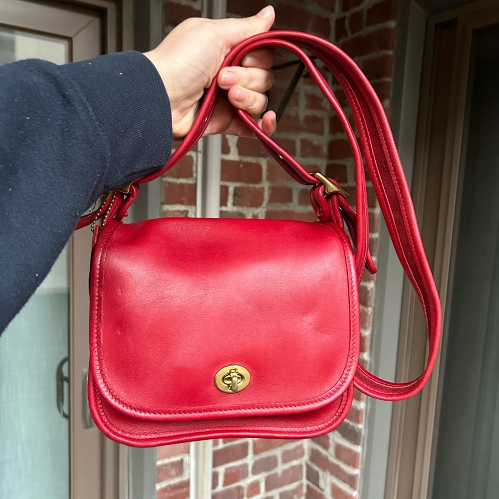 Vintage coach red legacy flap small style 9965 crossbody leather retro spring